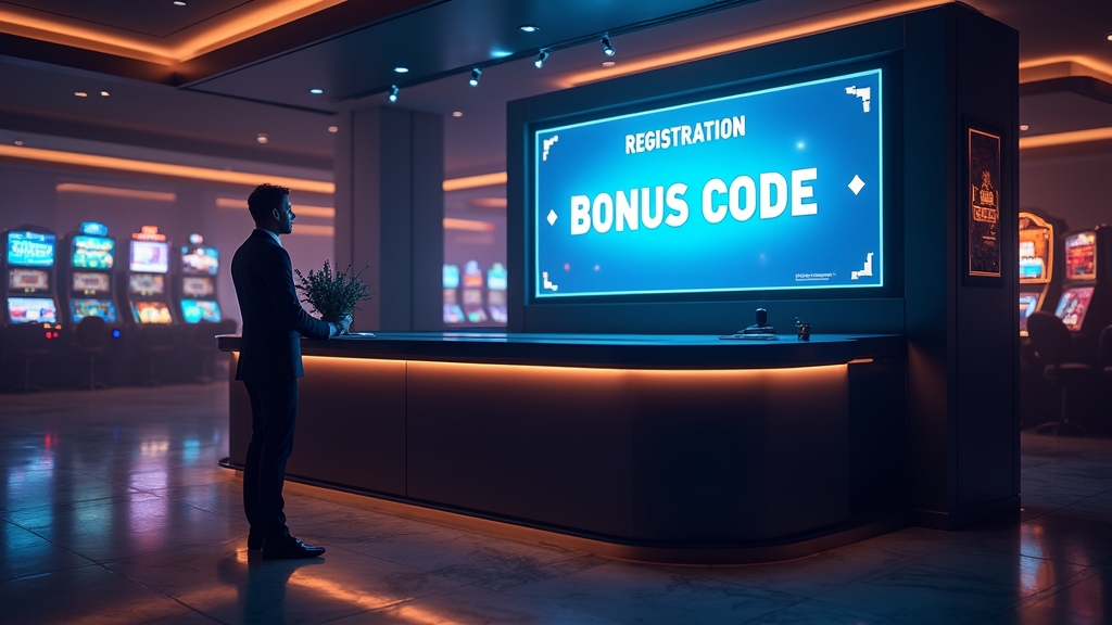 Neuer Spieler vor einem leuchtenden Bonuscode-Feld im Casino