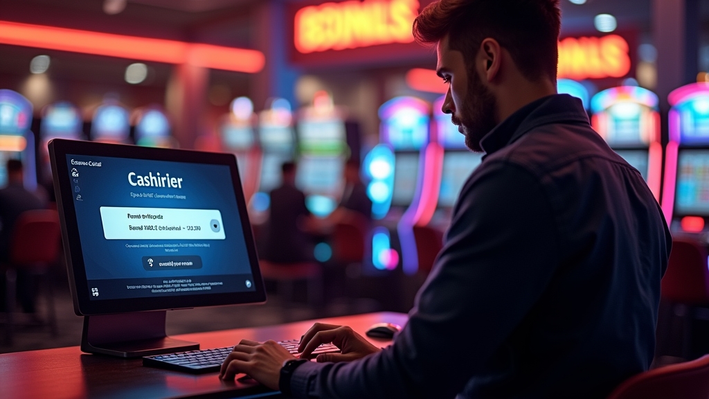 Bonuscode-Feld am Kassenbereich mit Casino-Licht im Hintergrund