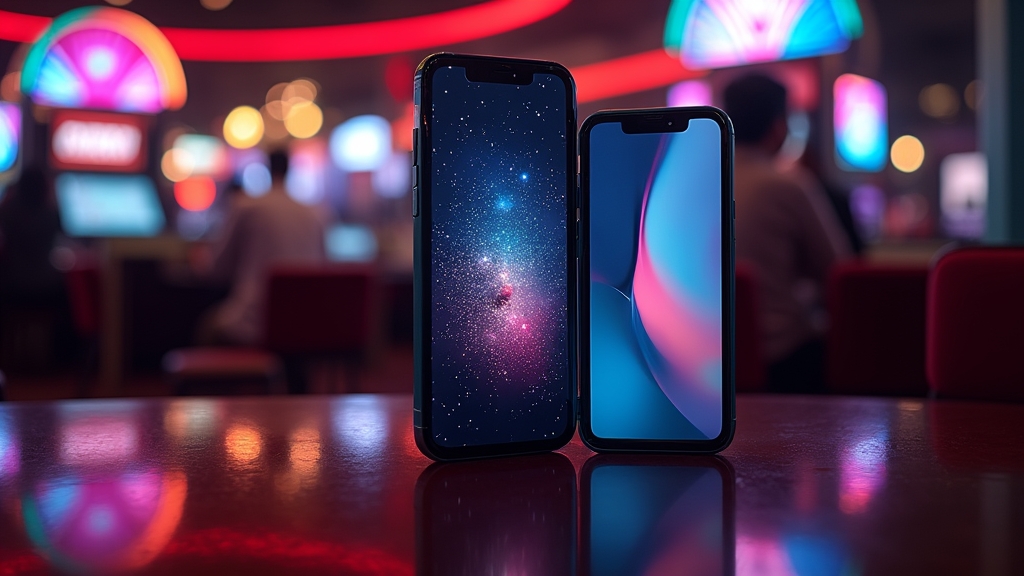 Zwei Smartphones mit mobiler Casino-Oberfläche zur Kompatibilitätsprüfung