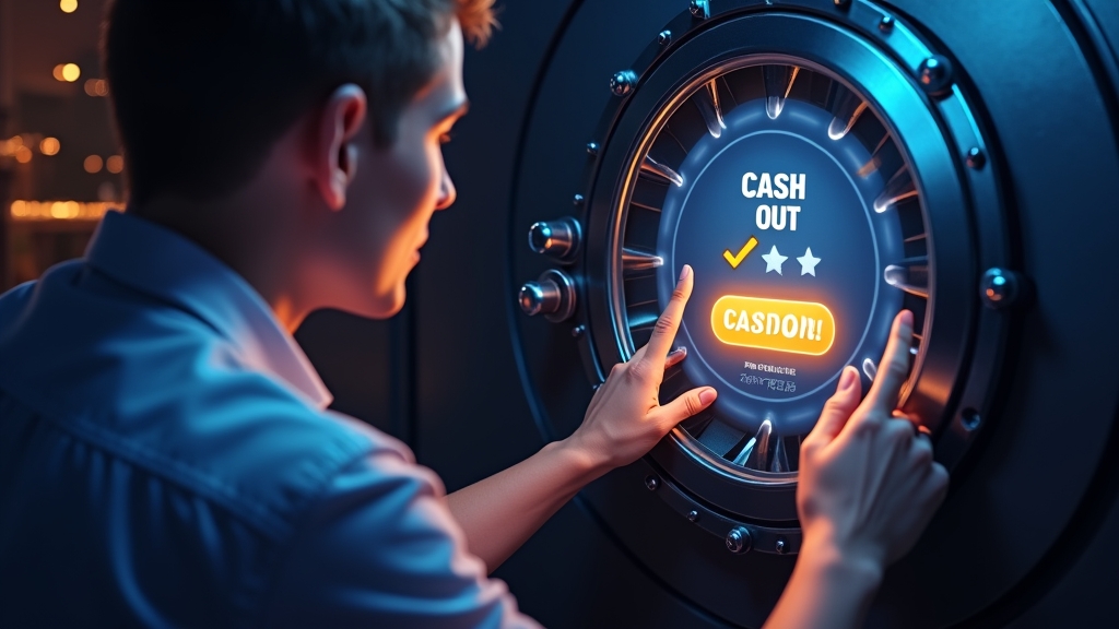 Ein Auszahlungsbildschirm mit Bestätigung und Sicherheitsatmosphäre im Casino-Stil.